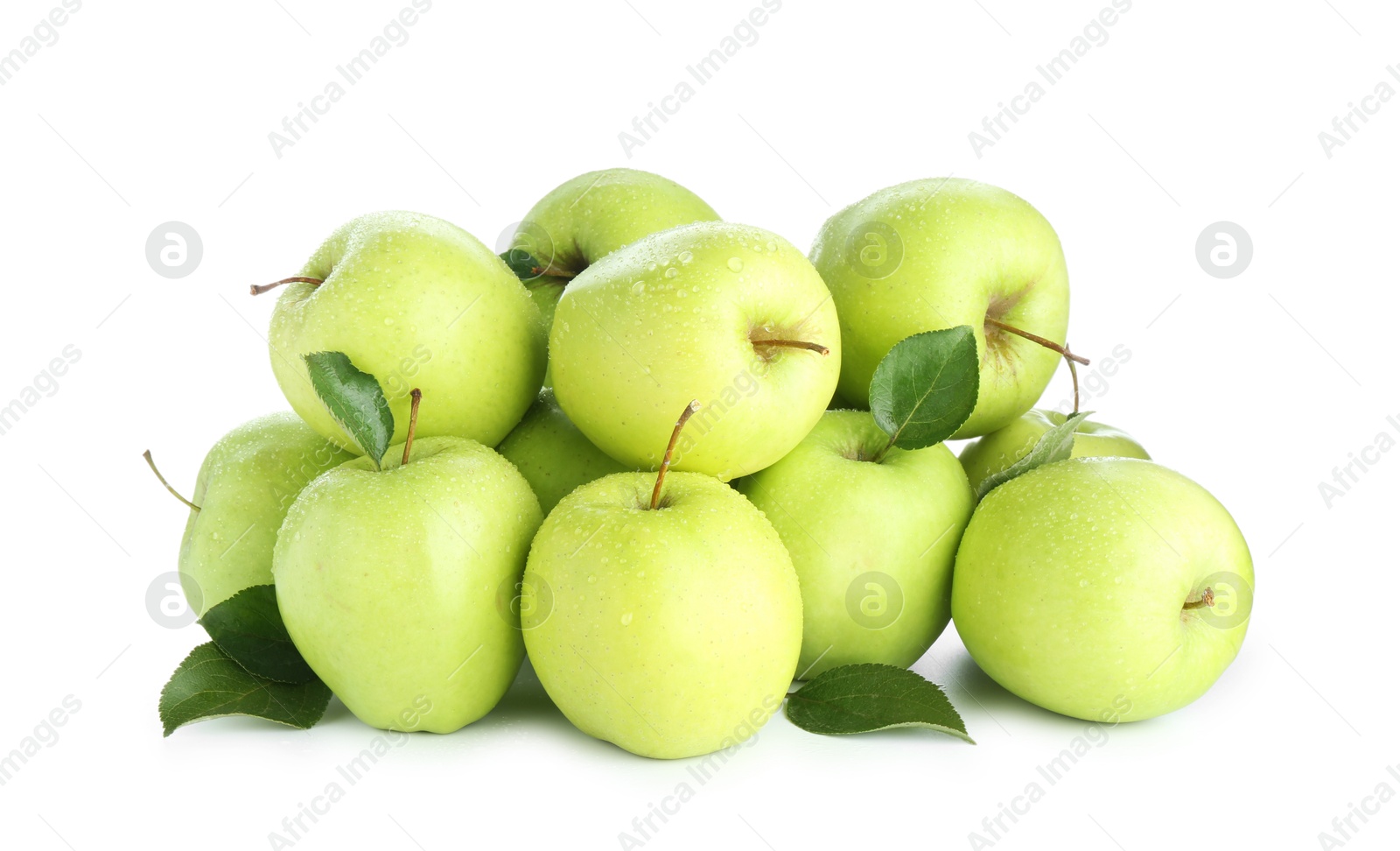 Photo of Many fresh green apples isolated on white