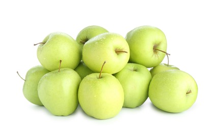 Photo of Many fresh green apples isolated on white