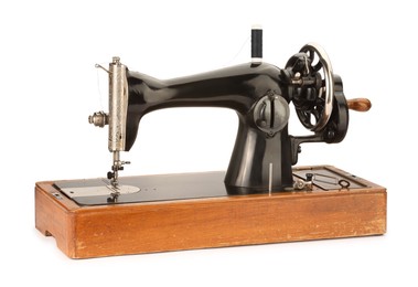 Photo of One vintage sewing machine isolated on white