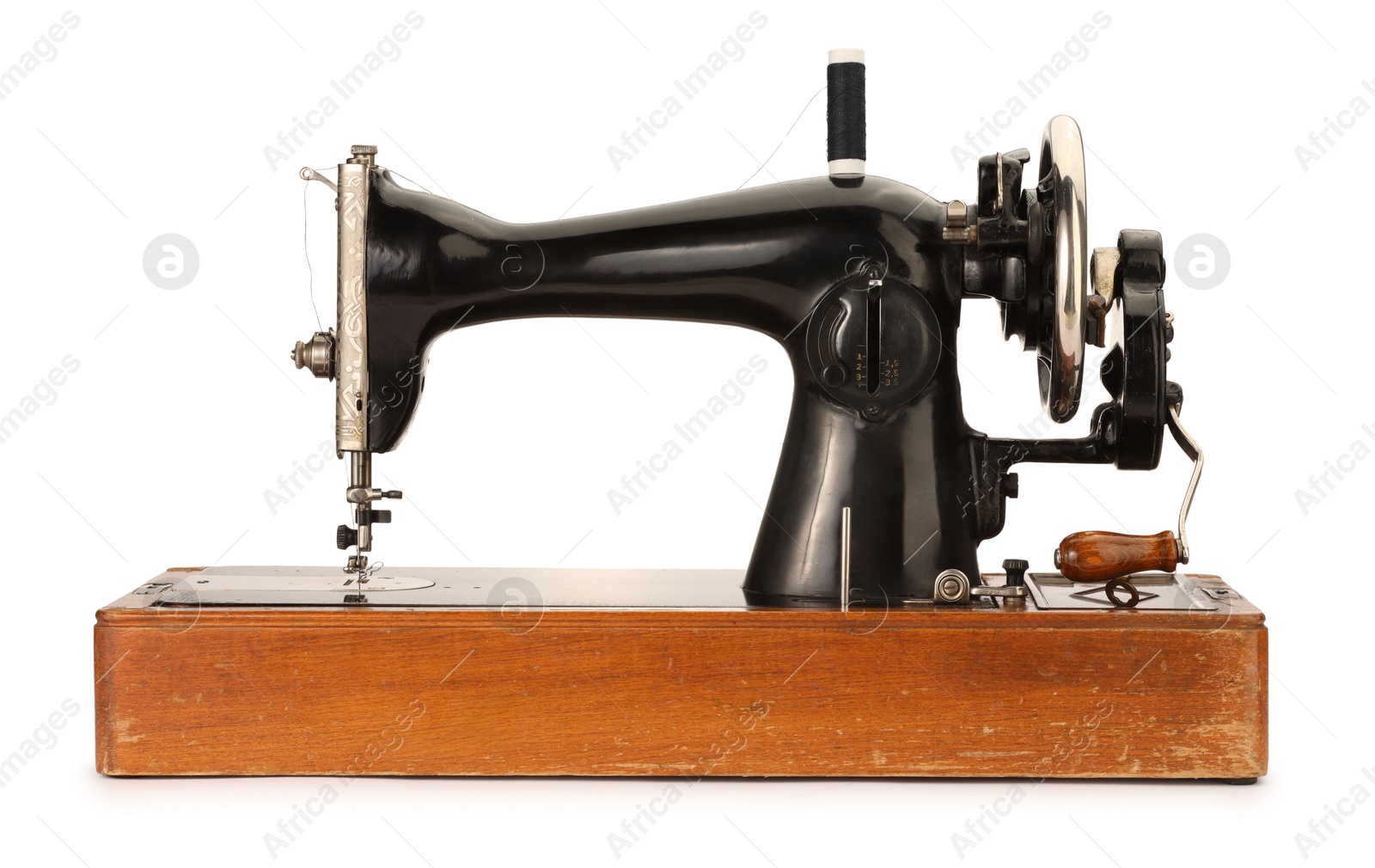 Photo of One vintage sewing machine isolated on white