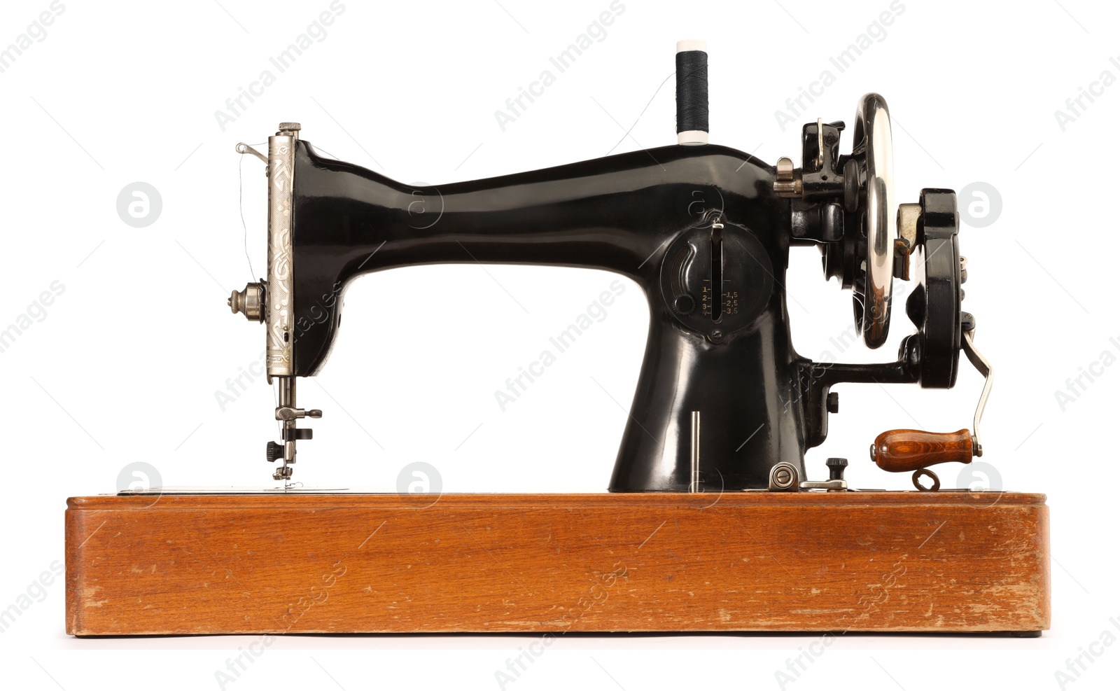 Photo of One vintage sewing machine isolated on white