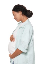 Portrait of beautiful pregnant woman on white background