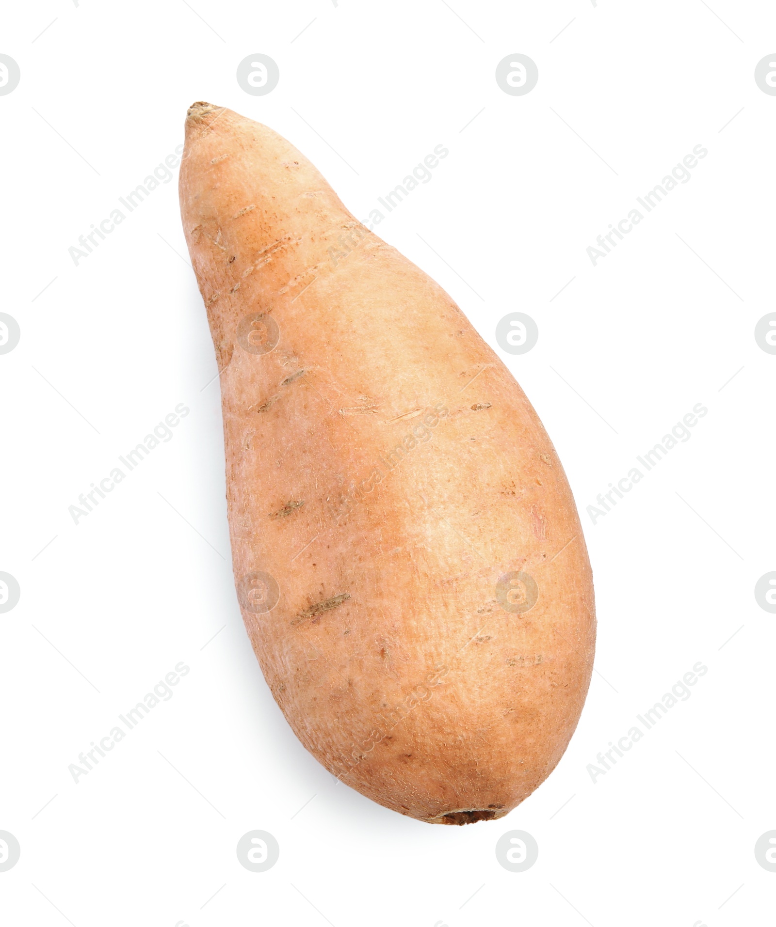 Photo of Fresh raw sweet potato isolated on white, top view