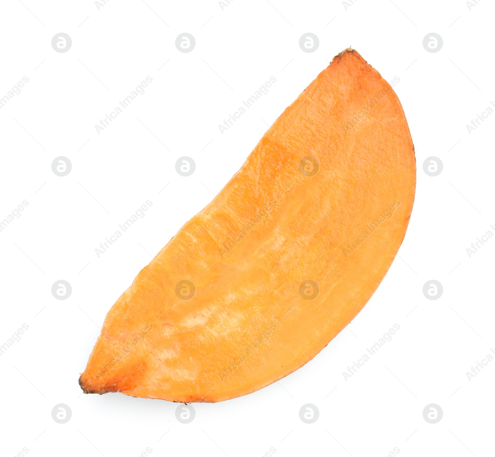 Photo of Piece of raw sweet potato isolated on white, top view