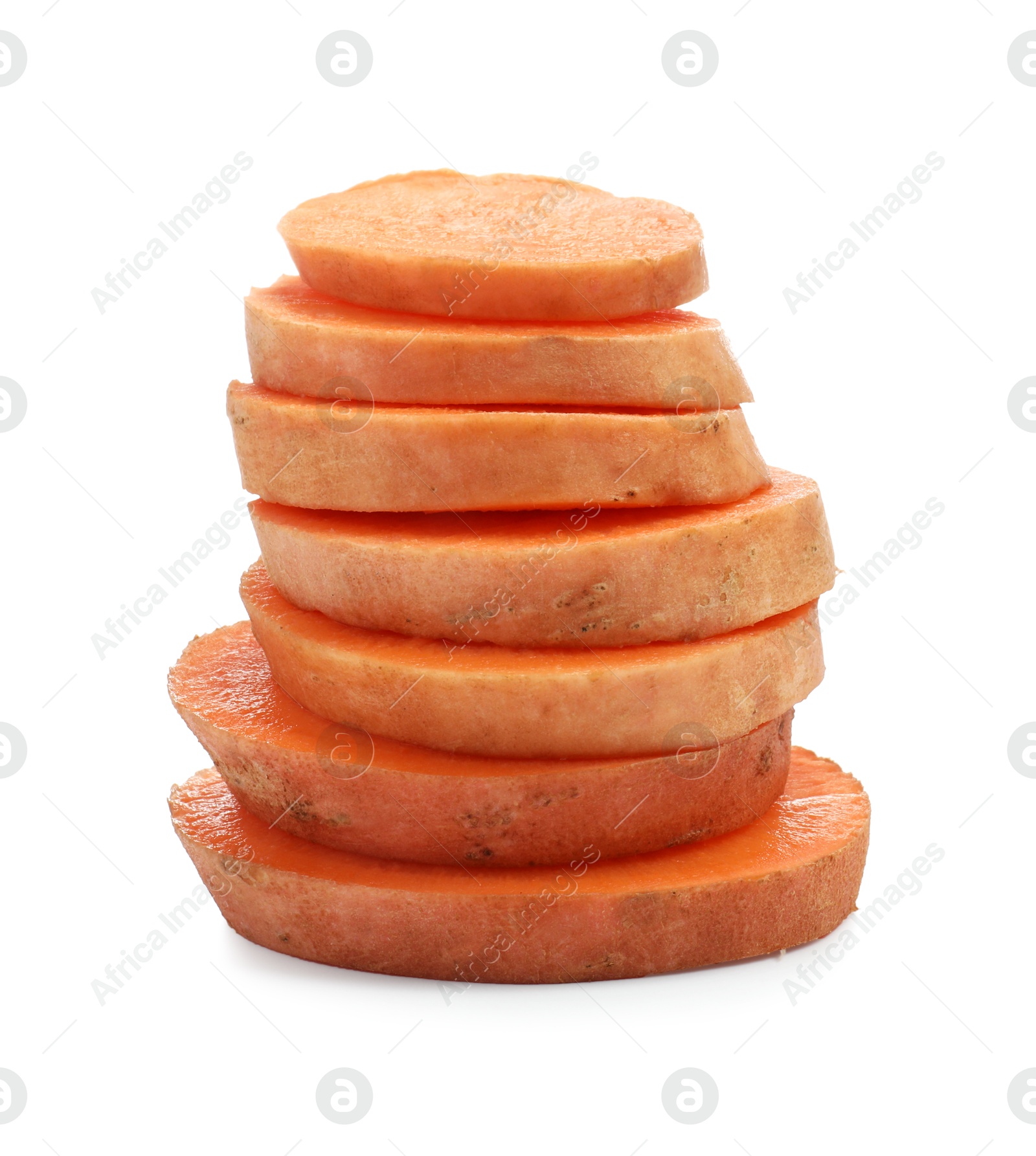 Photo of Pieces of raw sweet potato isolated on white