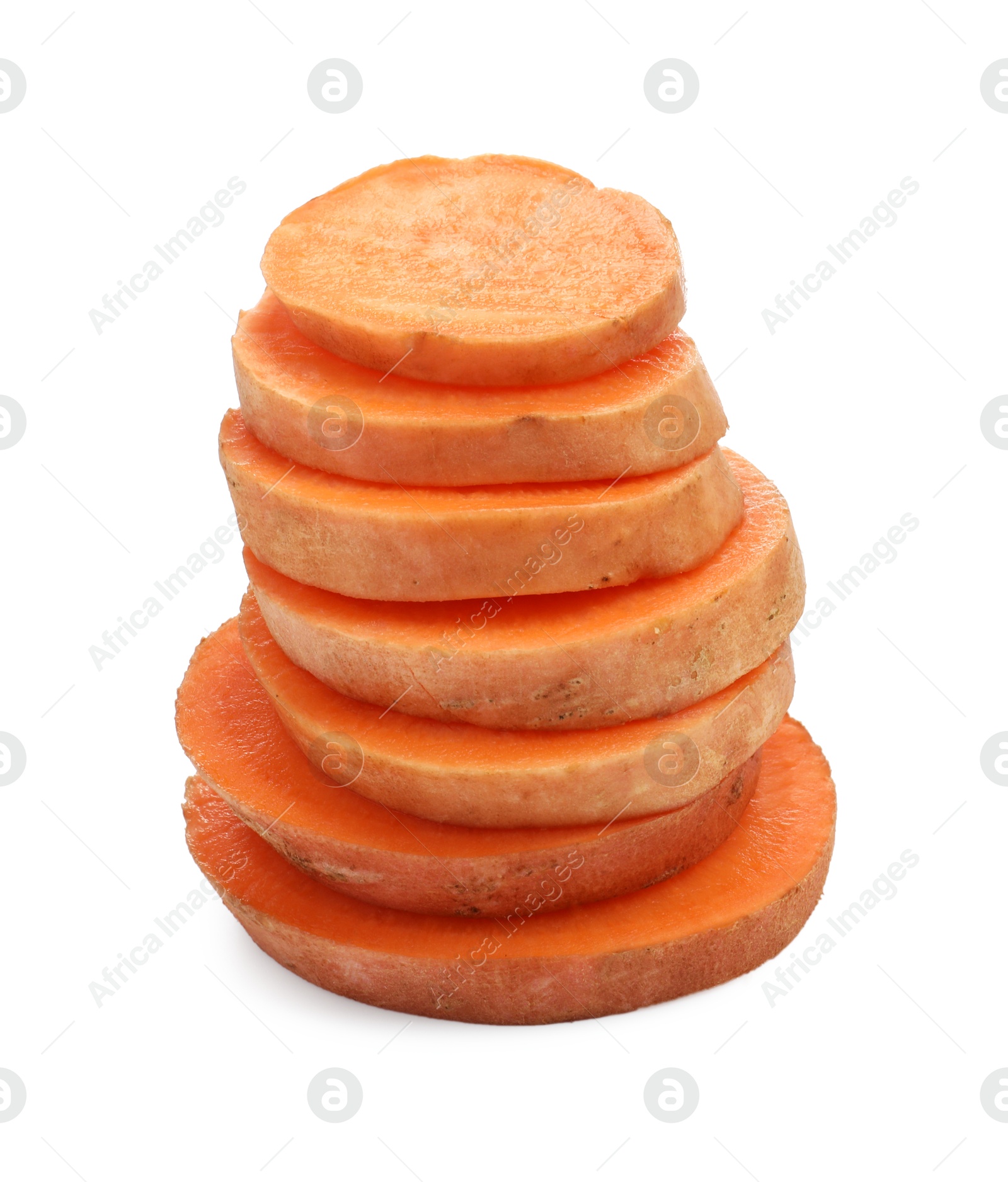 Photo of Pieces of raw sweet potato isolated on white