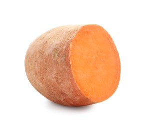 Photo of Half of raw sweet potato isolated on white