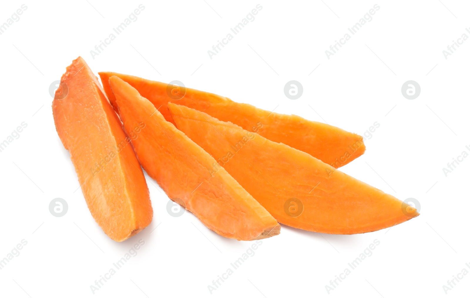 Photo of Pieces of raw sweet potato isolated on white