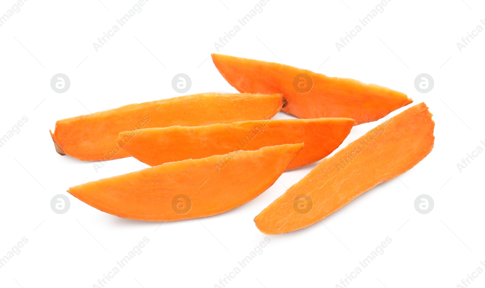 Photo of Pieces of raw sweet potato isolated on white