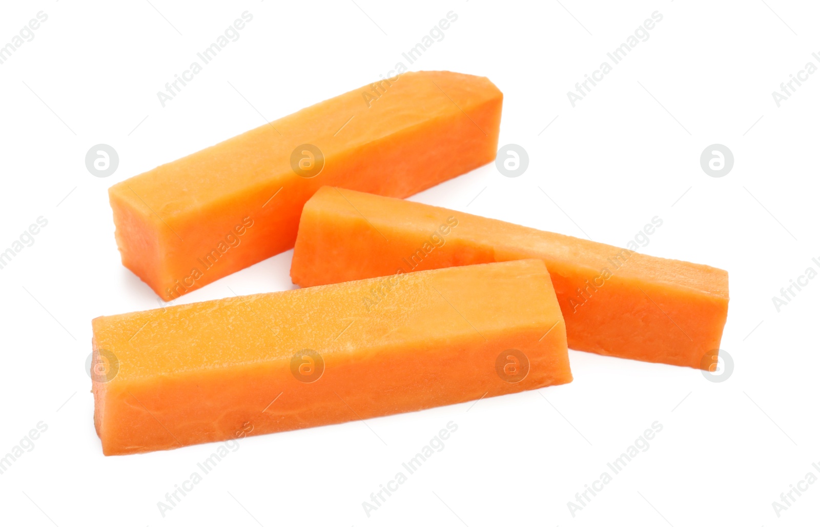 Photo of Pieces of raw sweet potato isolated on white