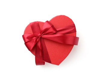 Photo of Heart shaped gift box isolated on white, top view