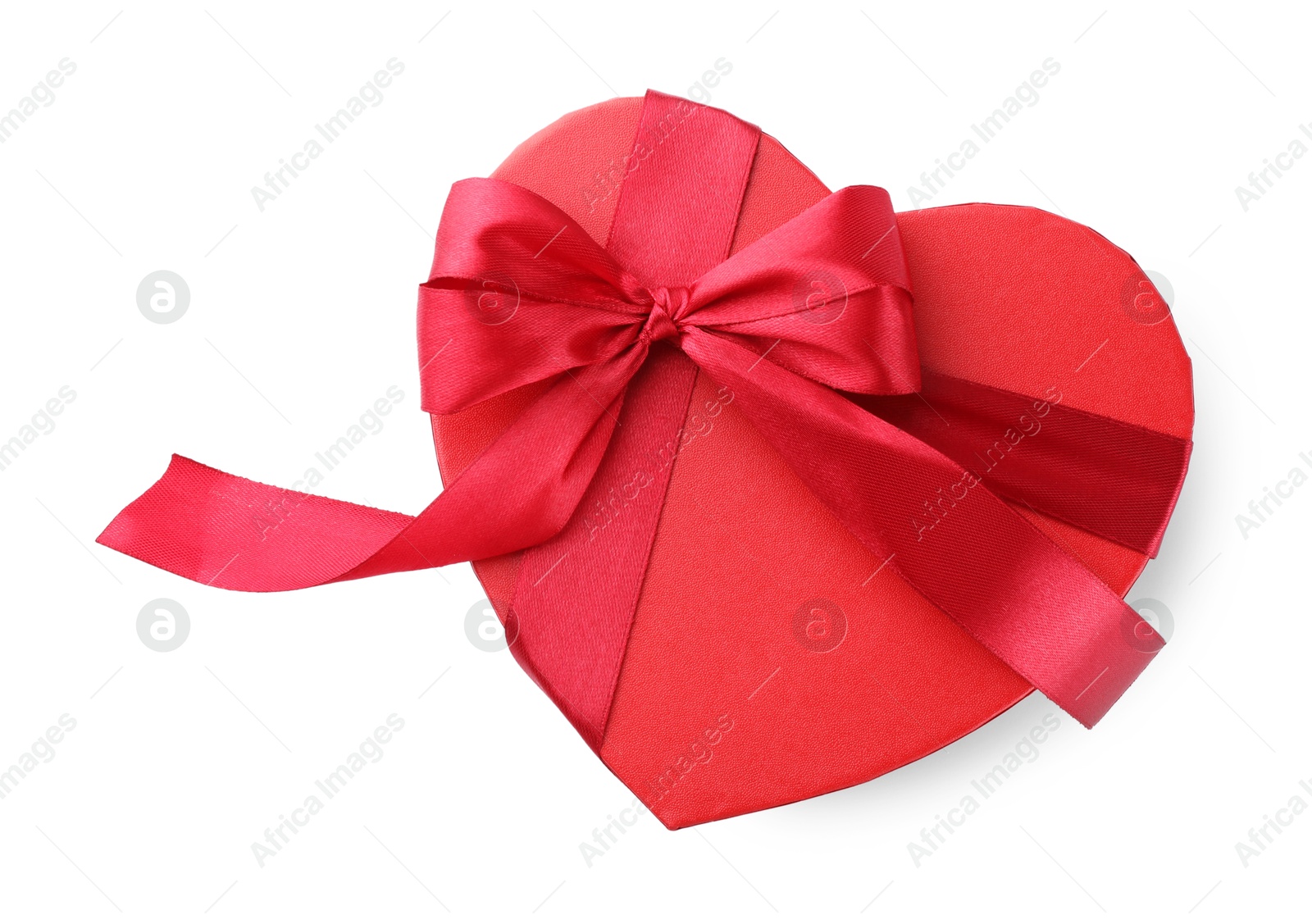 Photo of Heart shaped gift box isolated on white, top view