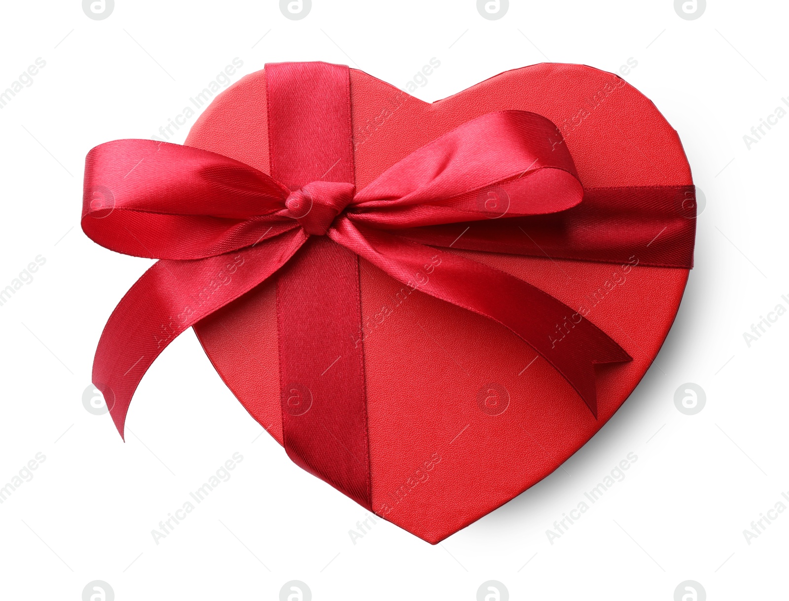 Photo of Heart shaped gift box isolated on white, top view