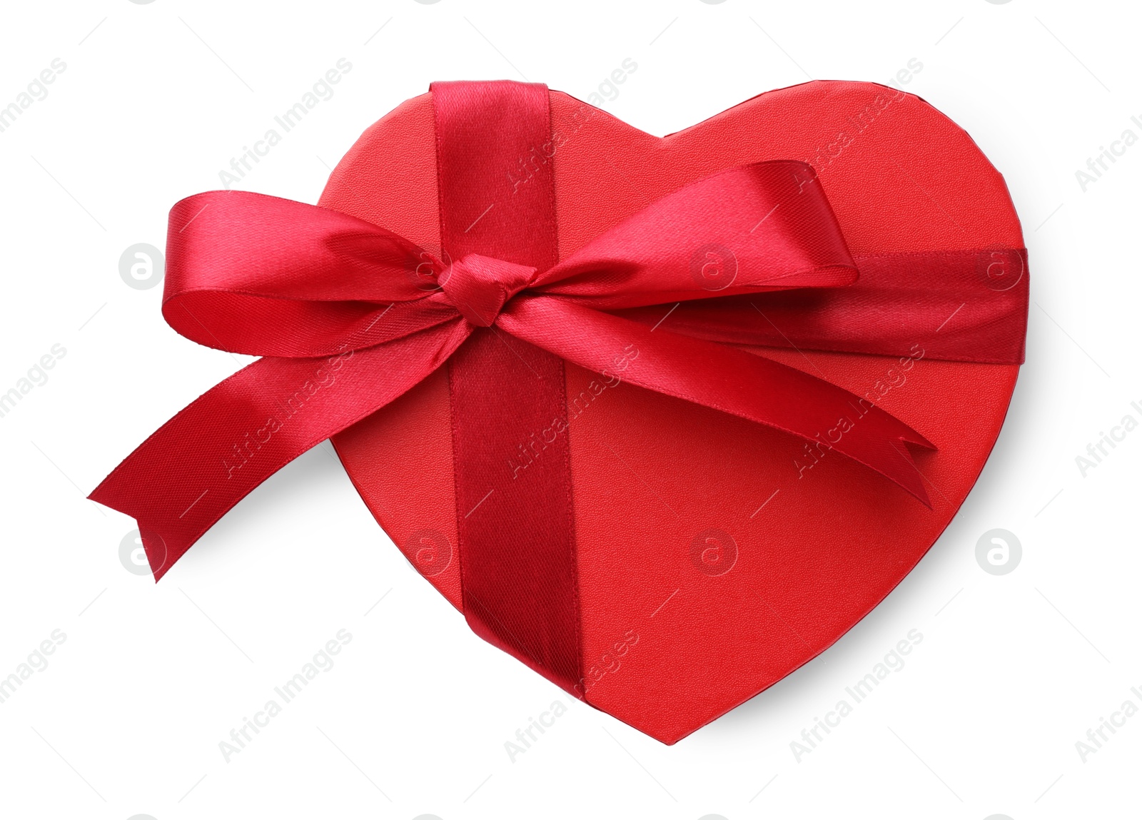 Photo of Heart shaped gift box isolated on white, top view