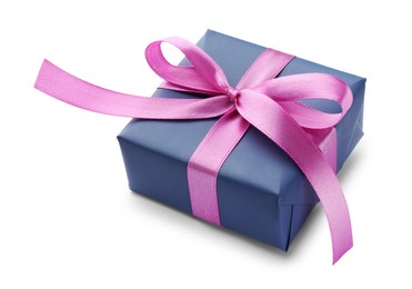 Photo of Beautiful gift box with pink bow isolated on white