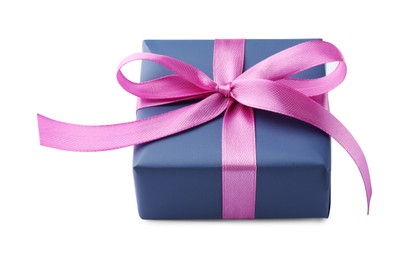 Photo of Beautiful gift box with pink bow isolated on white