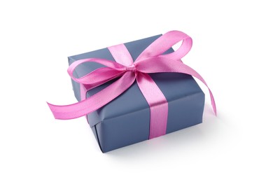 Photo of Beautiful gift box with pink bow isolated on white