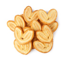 Photo of Tasty french palmier cookies isolated on white, top view