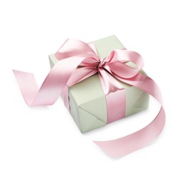 Photo of Beautiful gift box with pink bow isolated on white