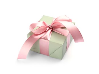 Photo of Beautiful gift box with pink bow isolated on white