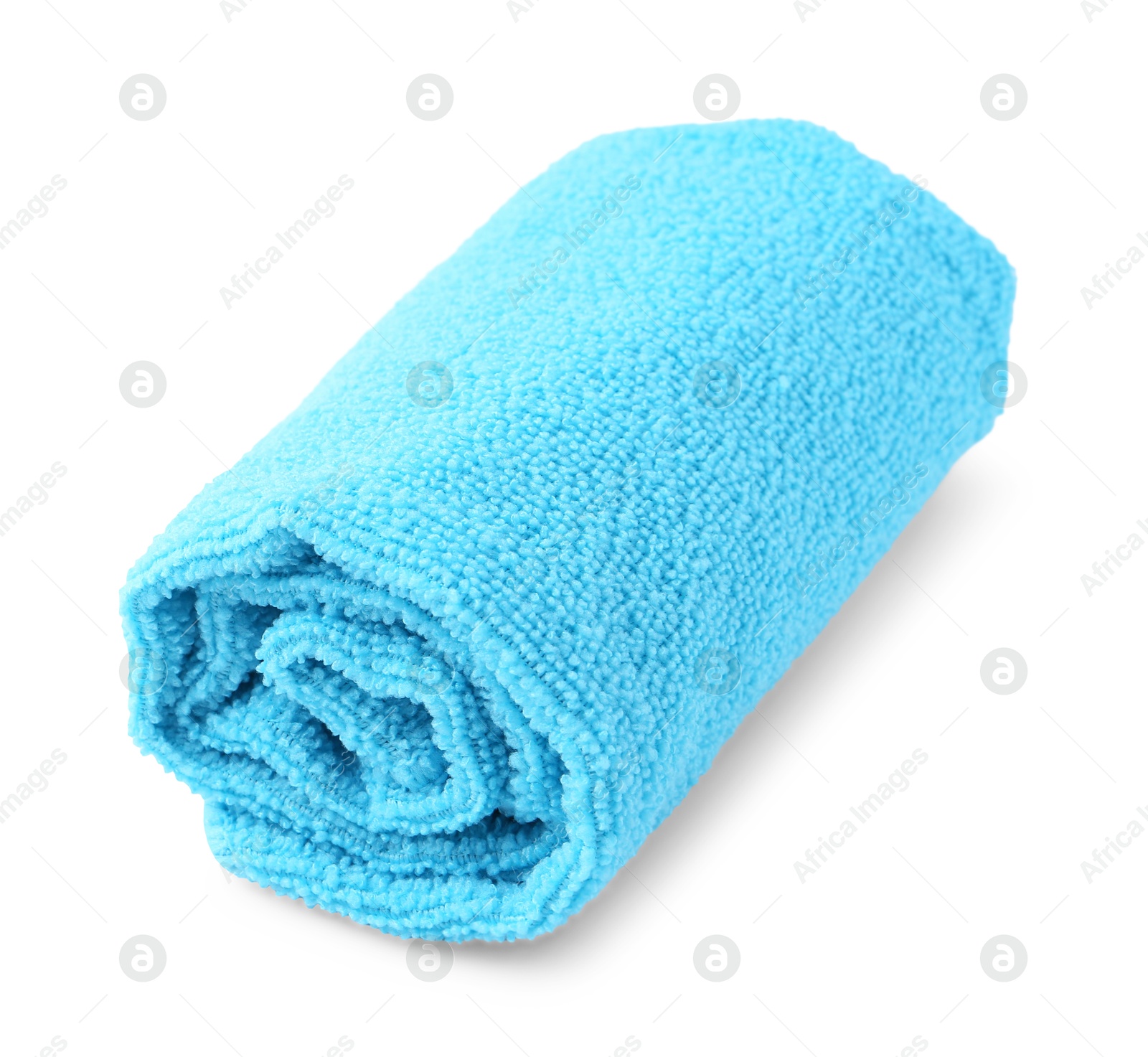 Photo of Clean light blue microfiber cloth isolated on white