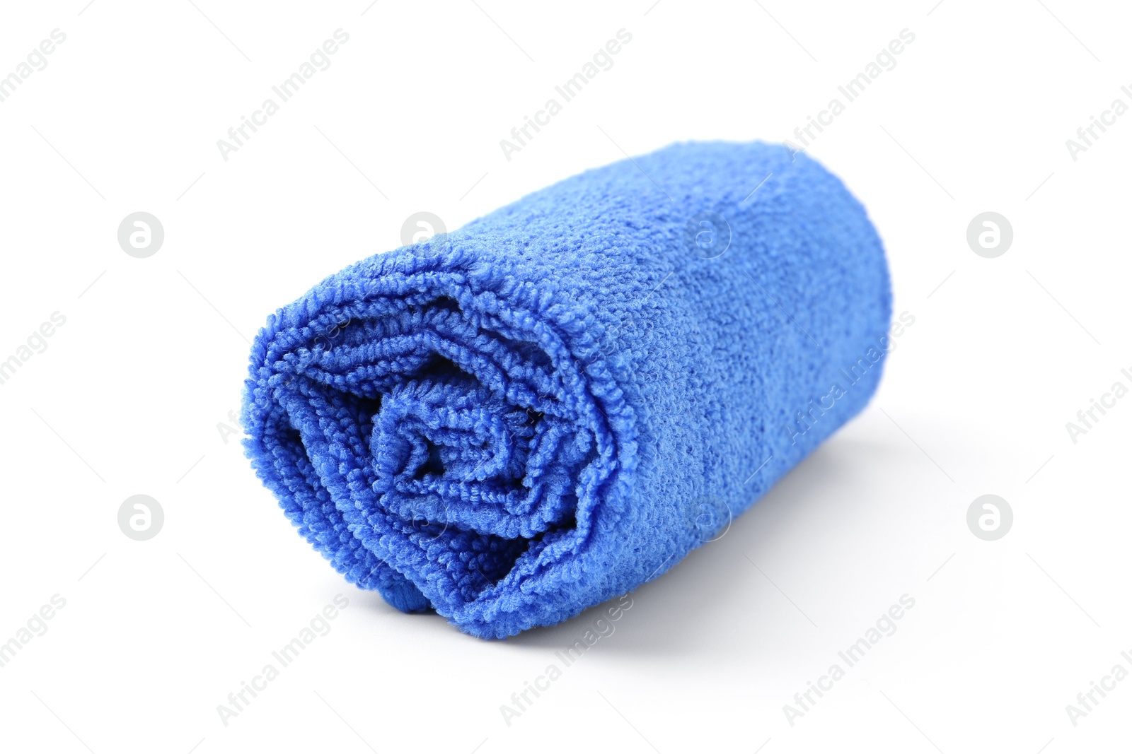 Photo of Clean blue microfiber cloth isolated on white