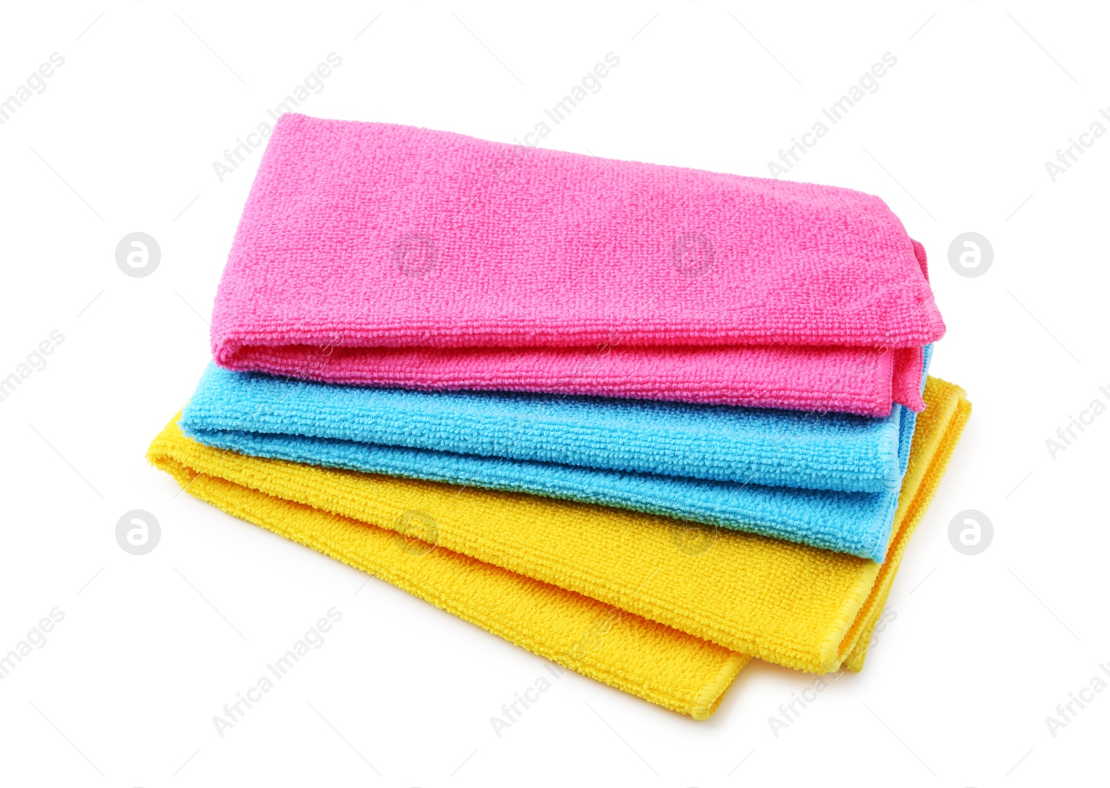 Photo of Stack of different microfiber cloths isolated on white