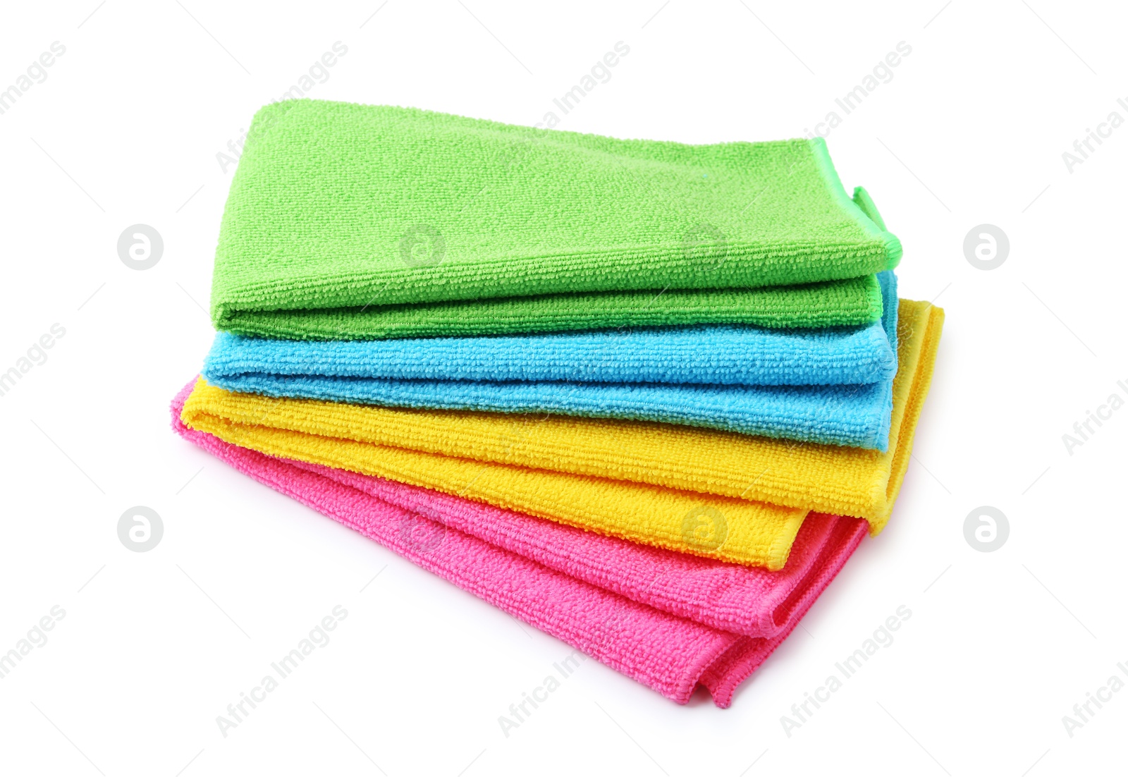 Photo of Stack of different microfiber cloths isolated on white