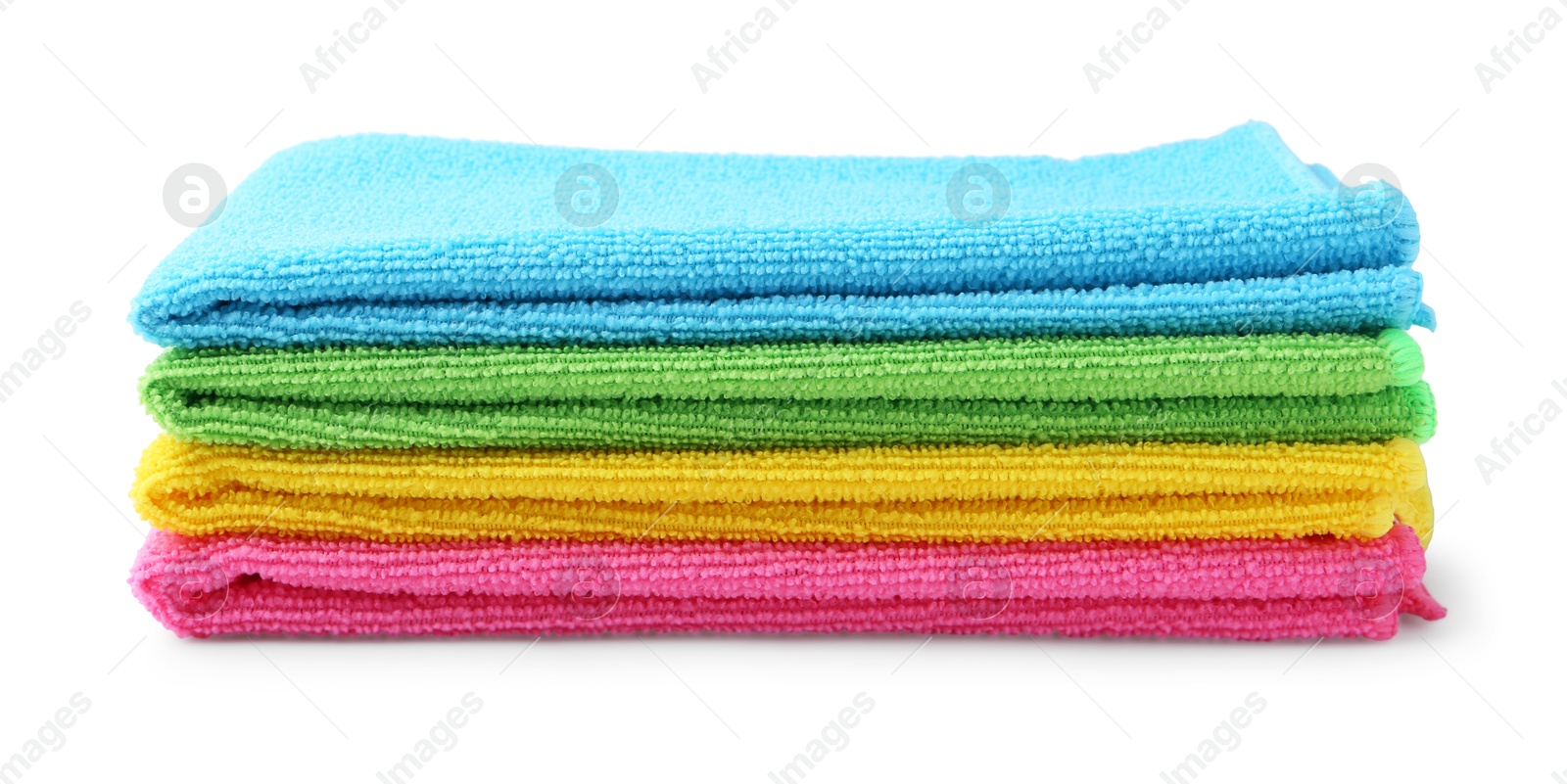 Photo of Stack of different microfiber cloths isolated on white