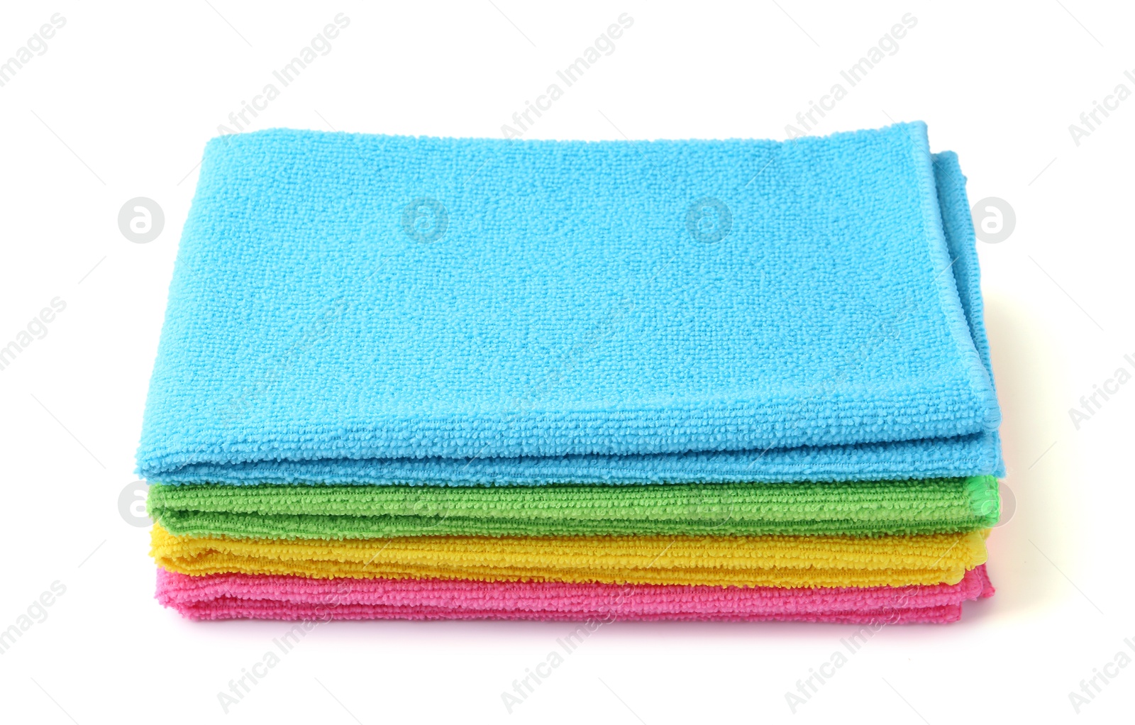 Photo of Stack of different microfiber cloths isolated on white