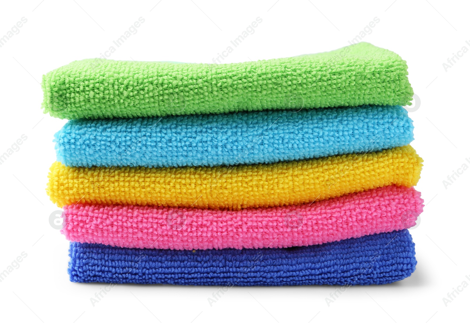 Photo of Stack of different microfiber cloths isolated on white