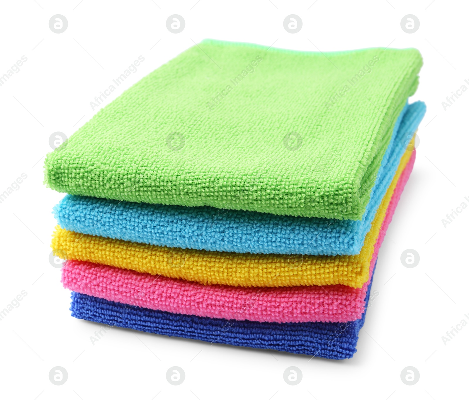 Photo of Stack of different microfiber cloths isolated on white