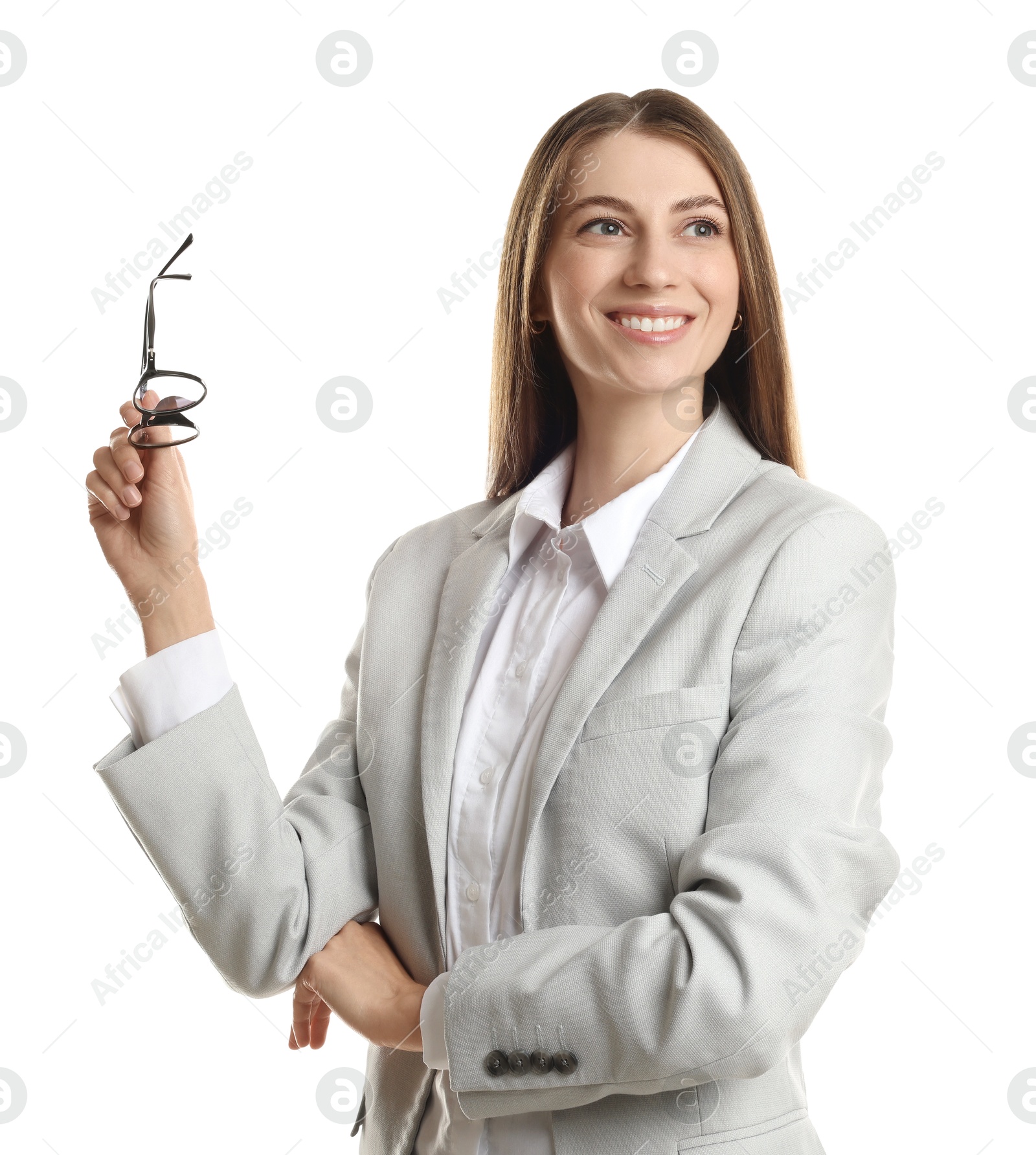 Photo of Portrait of banker with glasses on white background