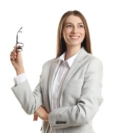 Portrait of banker with glasses on white background