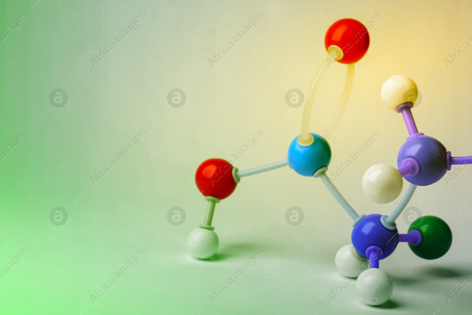 Image of Molecular model on color background, space for text