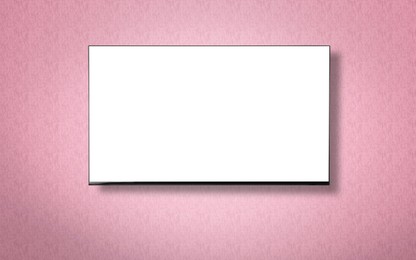 Image of Tv set with white screen mounted on wall