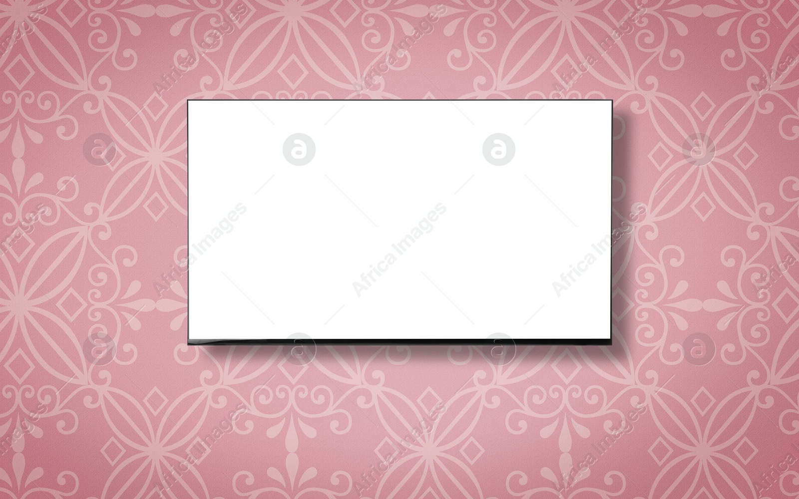 Image of Tv set with white screen mounted on wall