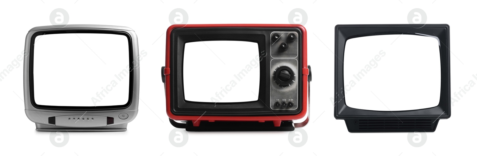 Image of Retro TV sets with blank screens isolated on white, set