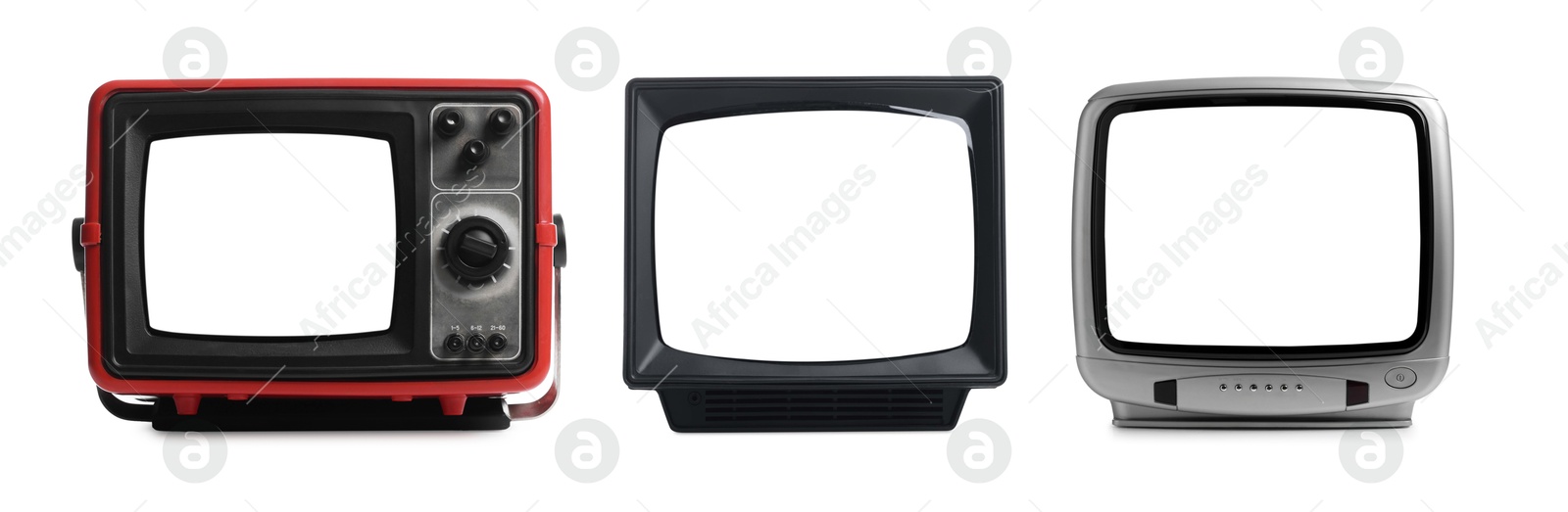 Image of Retro TV sets with blank screens isolated on white, set