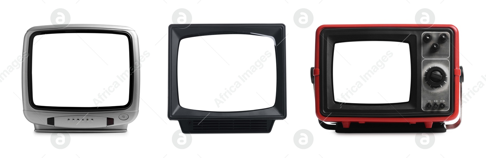 Image of Retro TV sets with blank screens isolated on white, set