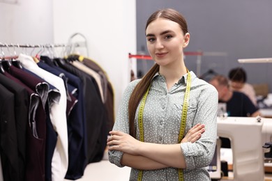 Atelier. Young woman working in professional workshop