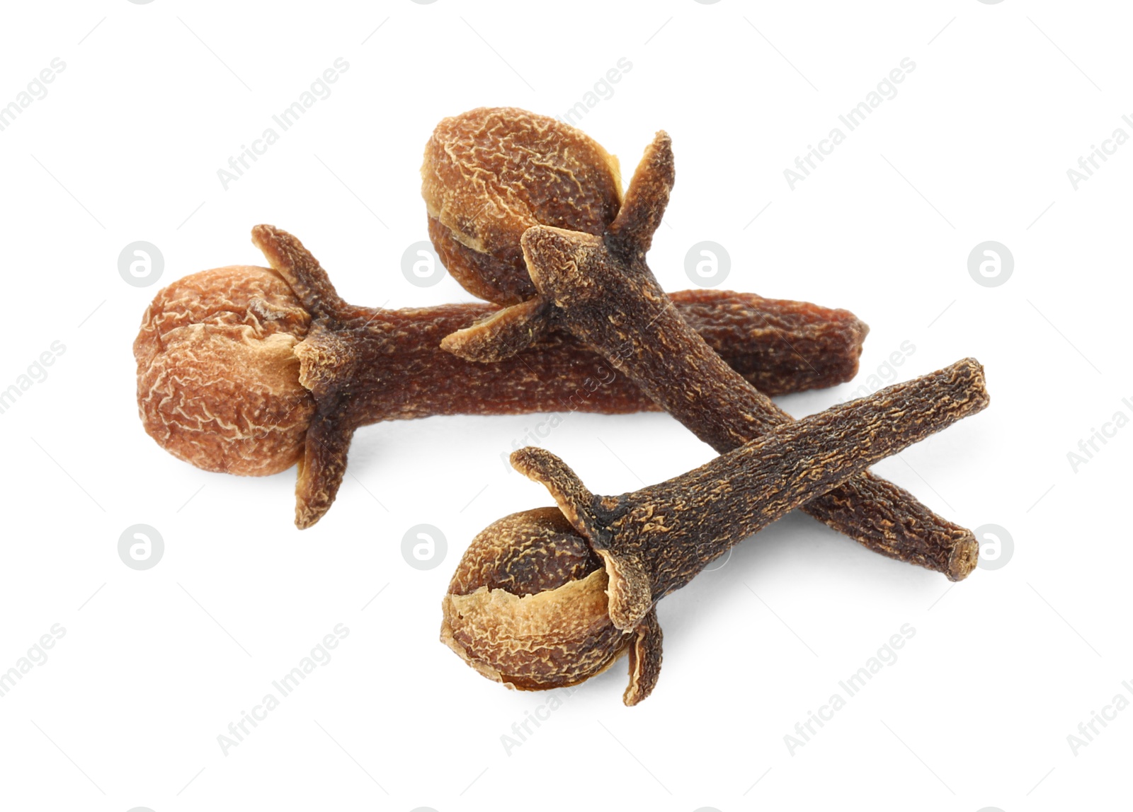 Photo of Dry clove buds on white background. Aromatic spice