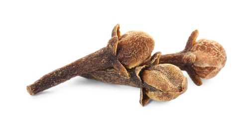 Dry clove buds on white background. Aromatic spice