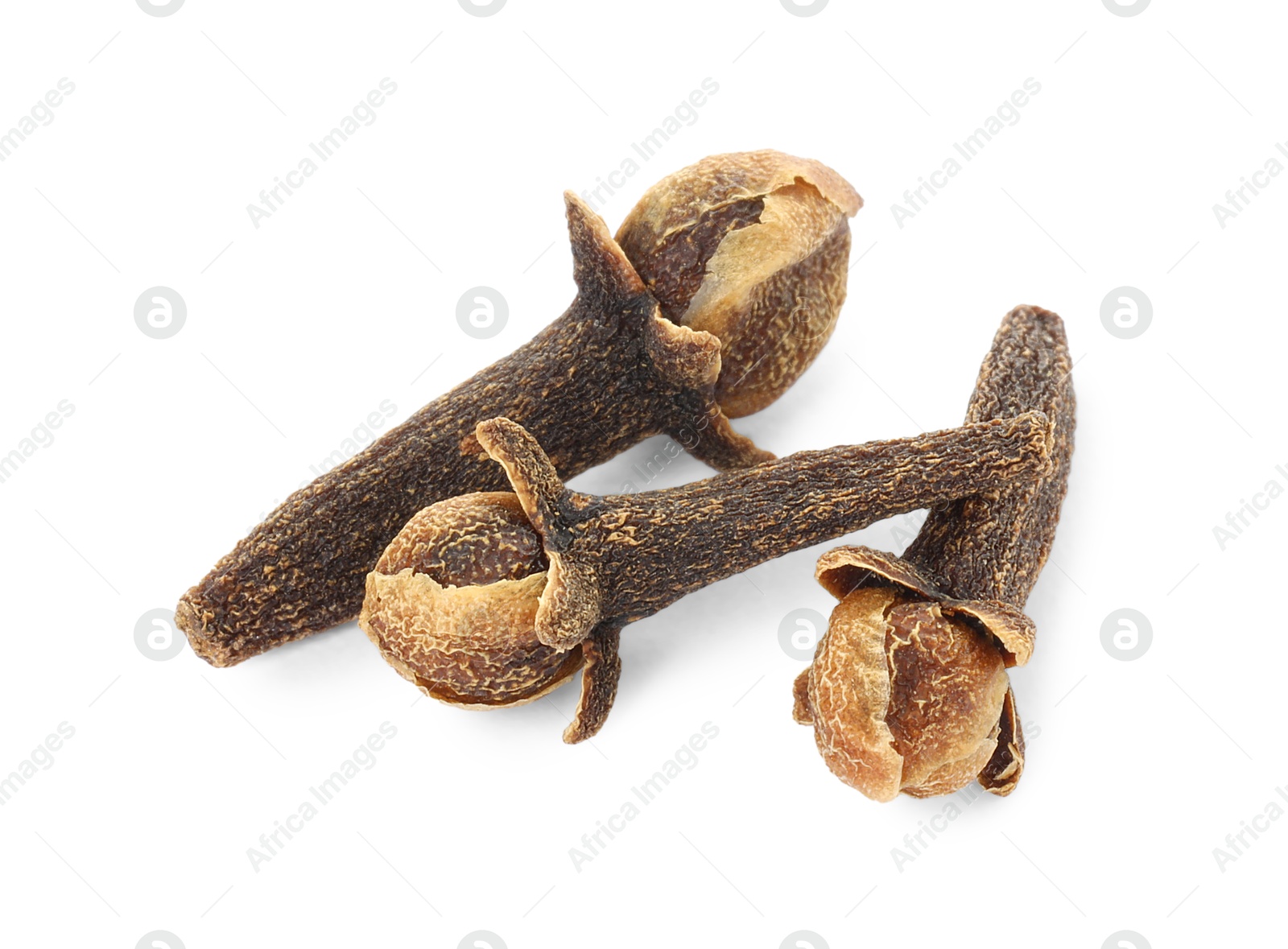 Photo of Dry clove buds on white background. Aromatic spice