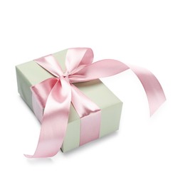 Photo of Beautiful gift box with pink bow isolated on white