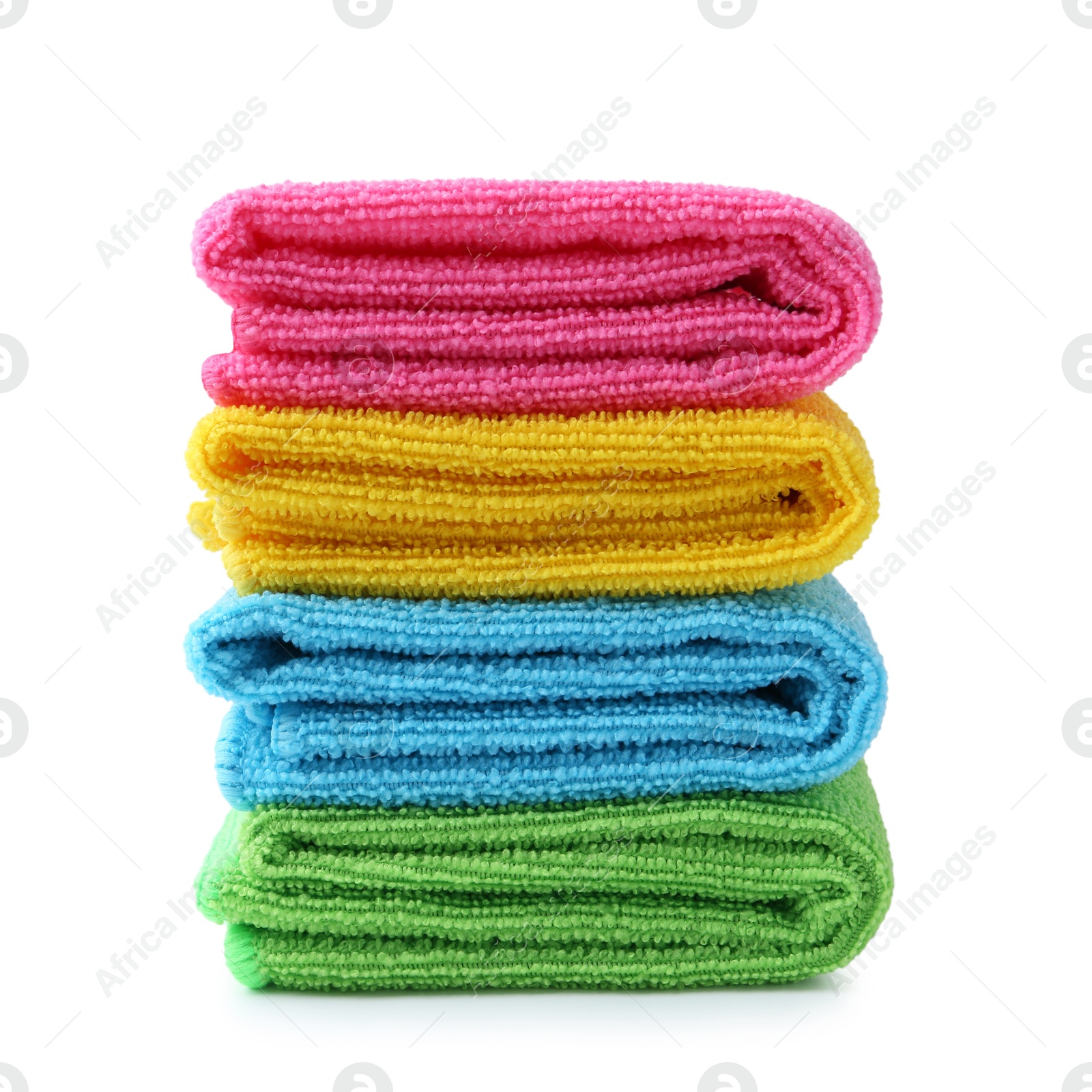 Photo of Many different microfiber cloths isolated on white