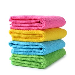 Photo of Many different microfiber cloths isolated on white