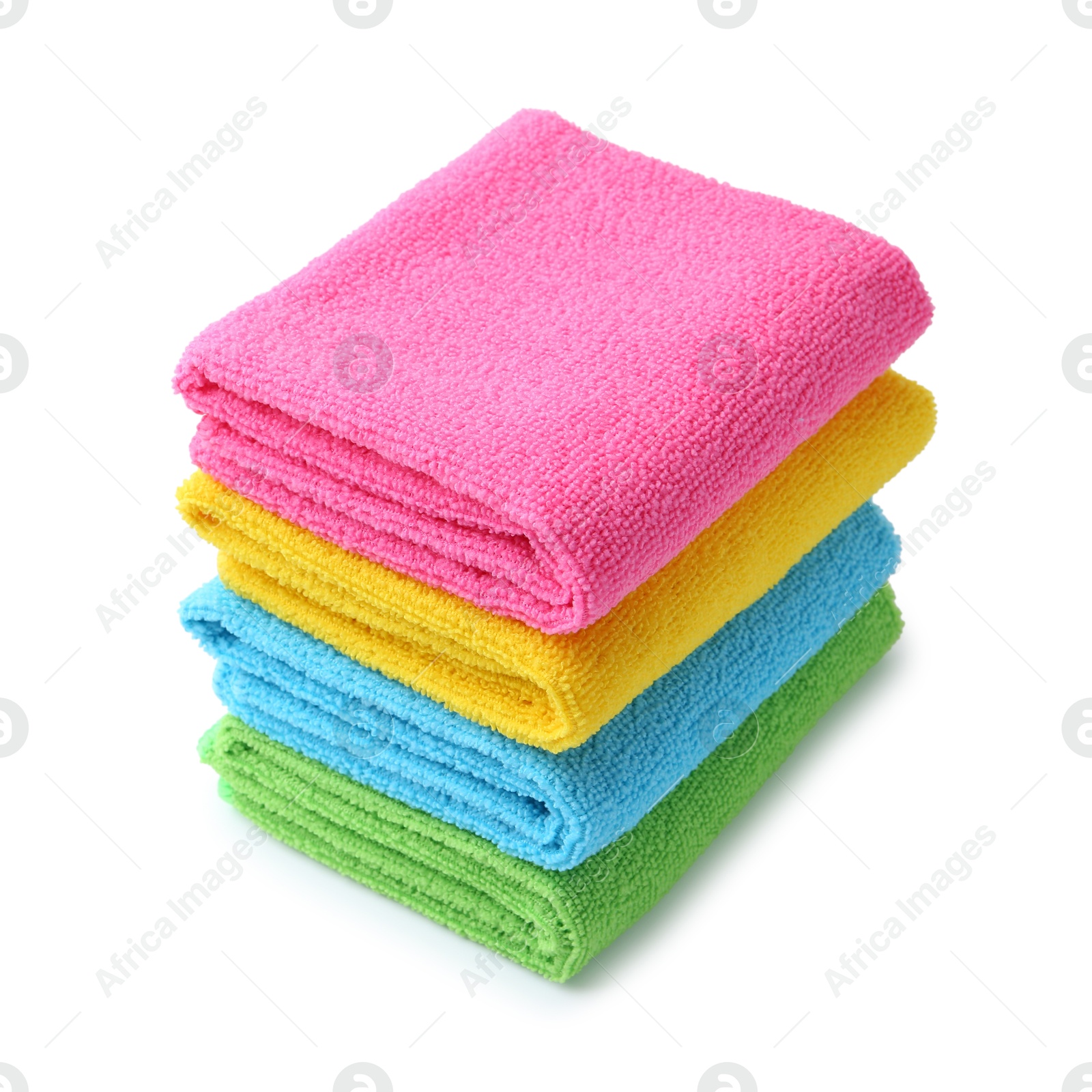 Photo of Many different microfiber cloths isolated on white