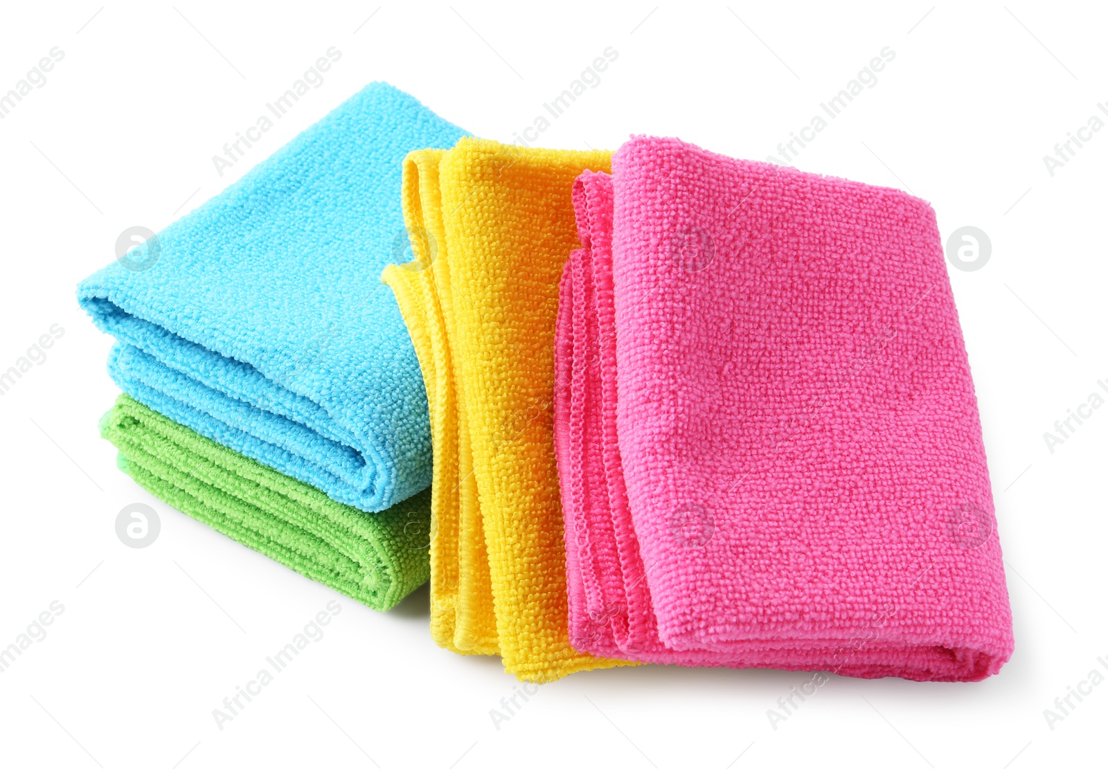 Photo of Many different microfiber cloths isolated on white