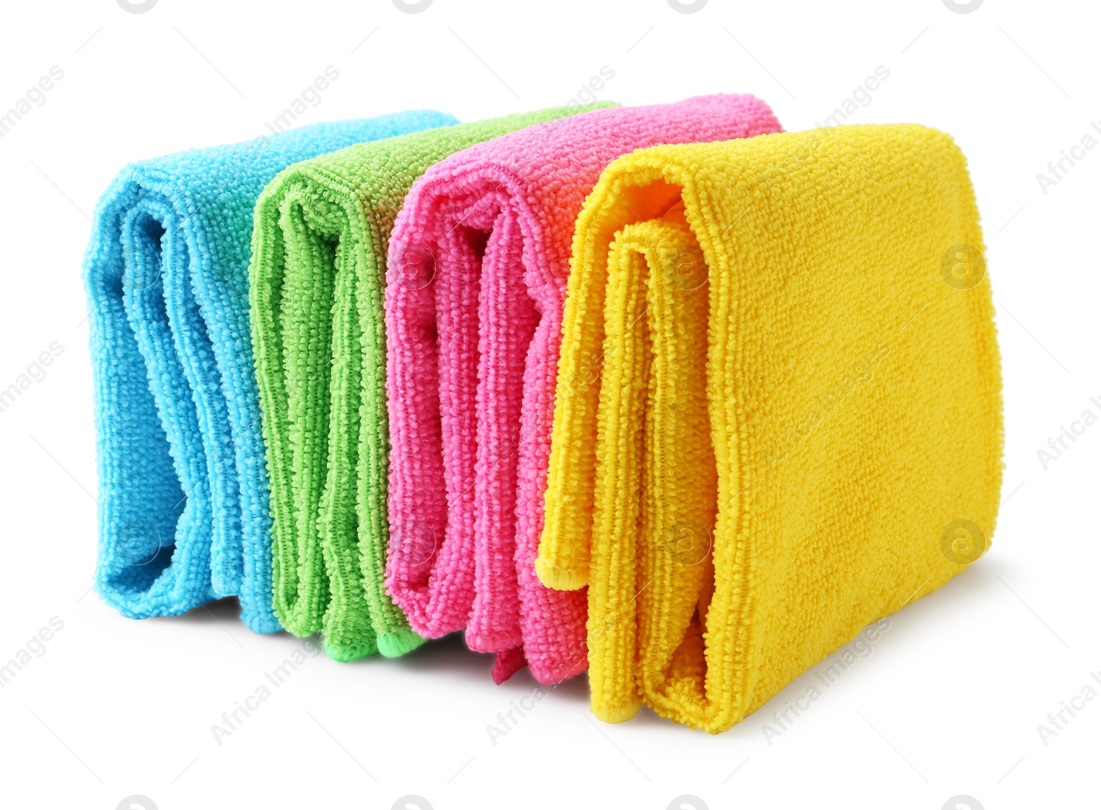 Photo of Many different microfiber cloths isolated on white